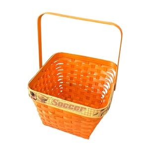 Orange Soccer Theme Wicker Basket w/ Handle Easter Kids Storage Decor 9in
